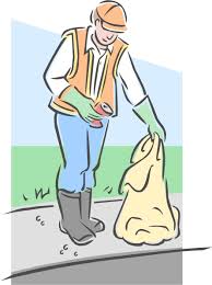 Drawing of a man picking up trash on the side of the road
